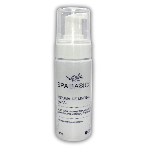Espuma-de-Limpeza-Facial-SPA-Basics-de-150ml-com-ingredientes-como-Aloe-Vera-Framboesa-Calendula-Lavanda-Palmarosa-e-Prebiotico.-Limpeza-suave-e-refrescante-para-a-pele.