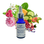 Frasco-de-oleo-essencial-Anex-15ml-da-Spa-Basics-com-ingredientes-como-hortela-cravo-canela-palmarosa-tea-tree-neem-e-calendula-cercado-por-imagens-de-frutas-e-flores.